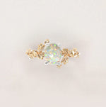 Unique Flowers Engagement Ring No.6 Version 2 in White Band/Yellow Flowers Gold - Opal - Roelavi