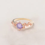 Unique Flowers Engagement Ring No.6 Version 2 in Yellow Band/Rose Flowers Gold - Amethyst