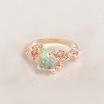 Unique Flowers Engagement Ring No.6 Version 2 in Yellow Band/Rose Flowers Gold - Opal
