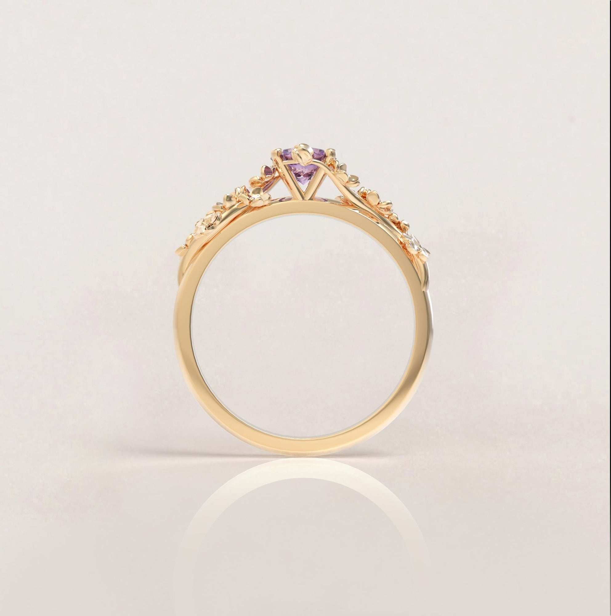Flowers Rng Unique Flowers Engagement Ring No.6 Version 2 in Yellow Gold - Amethys