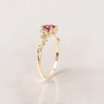Unique Flowers Engagement Ring No.6 Version 2 in Yellow Gold - Red Ruby