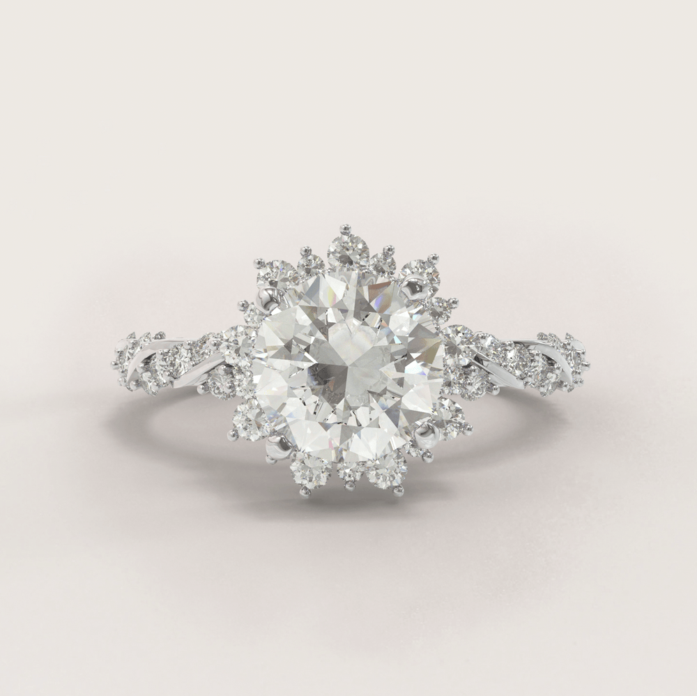 Unique Halo Snowflake Engagement Ring No.23 in White Gold - Moissanite/Topaz