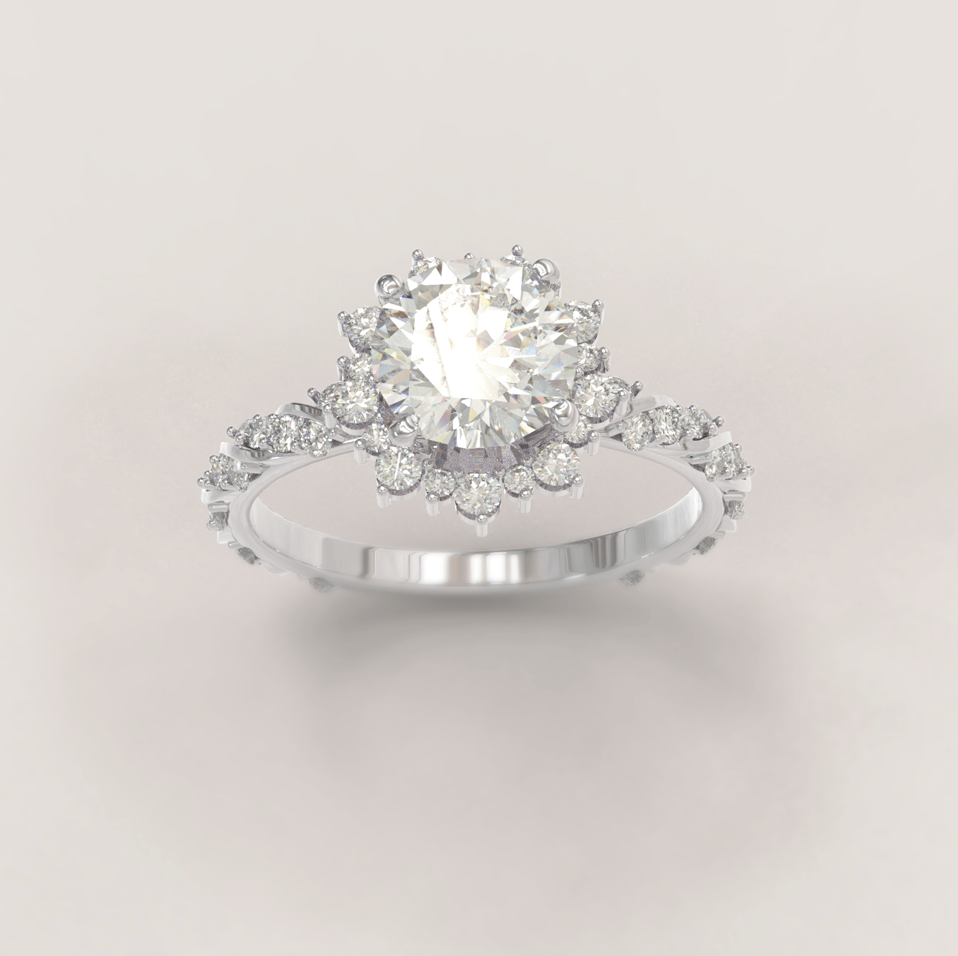 Unique Halo Snowflake Engagement Ring No.23 in White Gold - Moissanite/Topaz - Roelavi