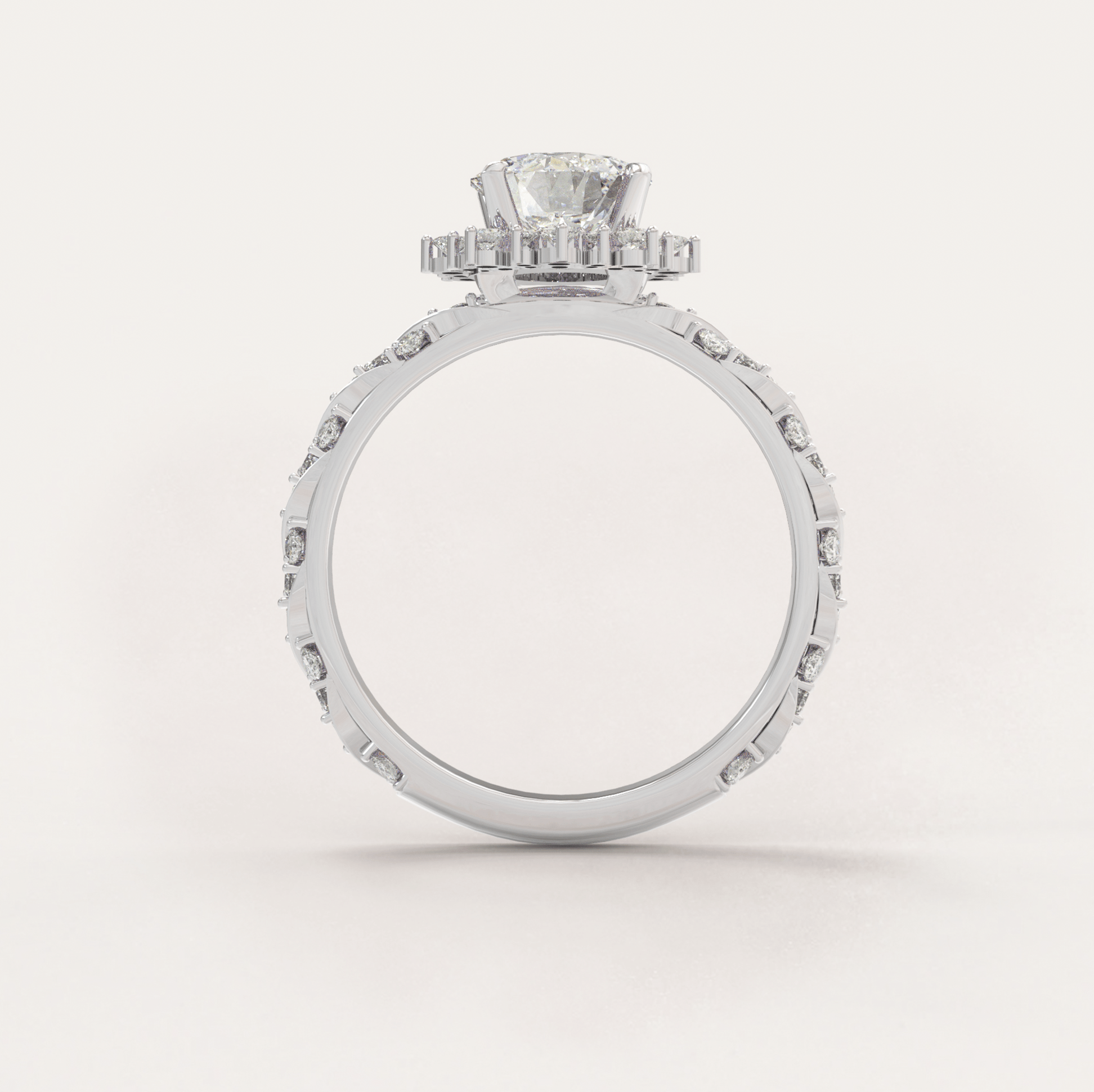 Unique Halo Snowflake Engagement Ring No.23 in White Gold - Moissanite/Topaz - Roelavi