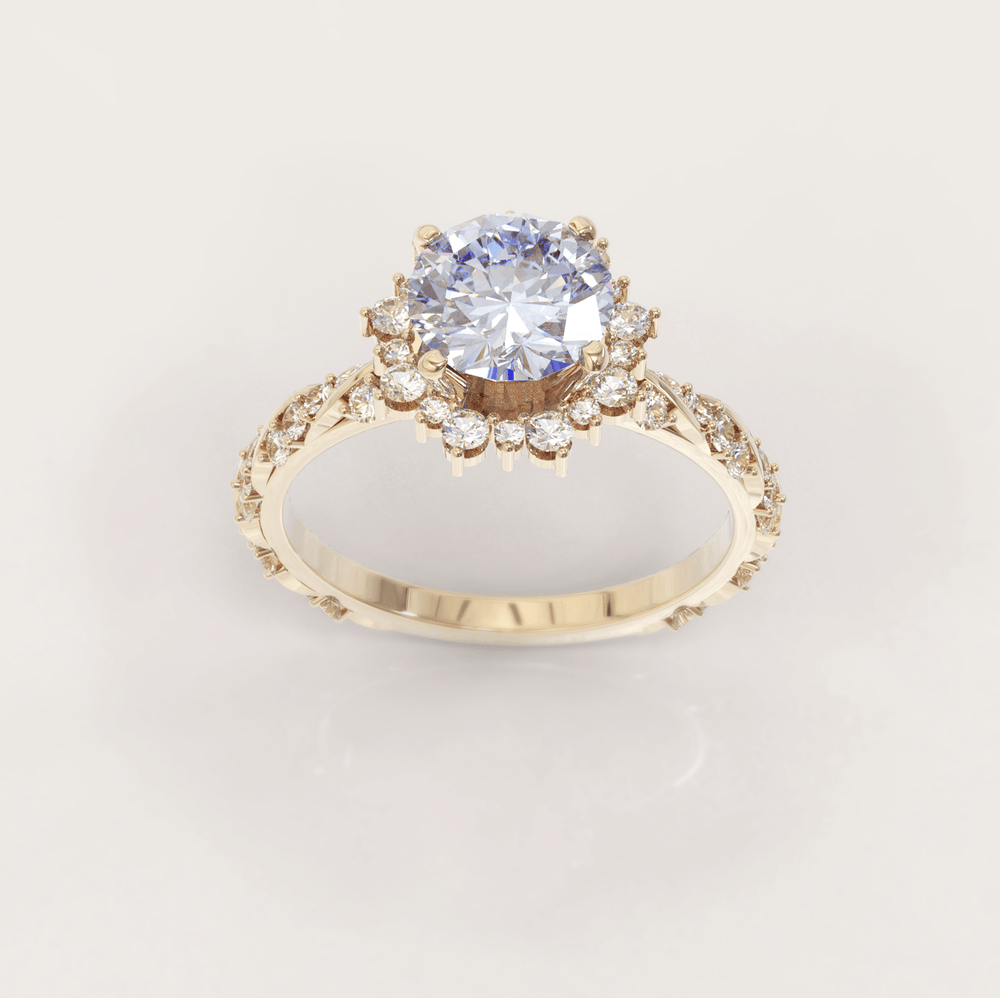 Unique Halo Snowflake Engagement Ring No.23 in Yellow Gold - Aquamarine and Topaz - Roelavi