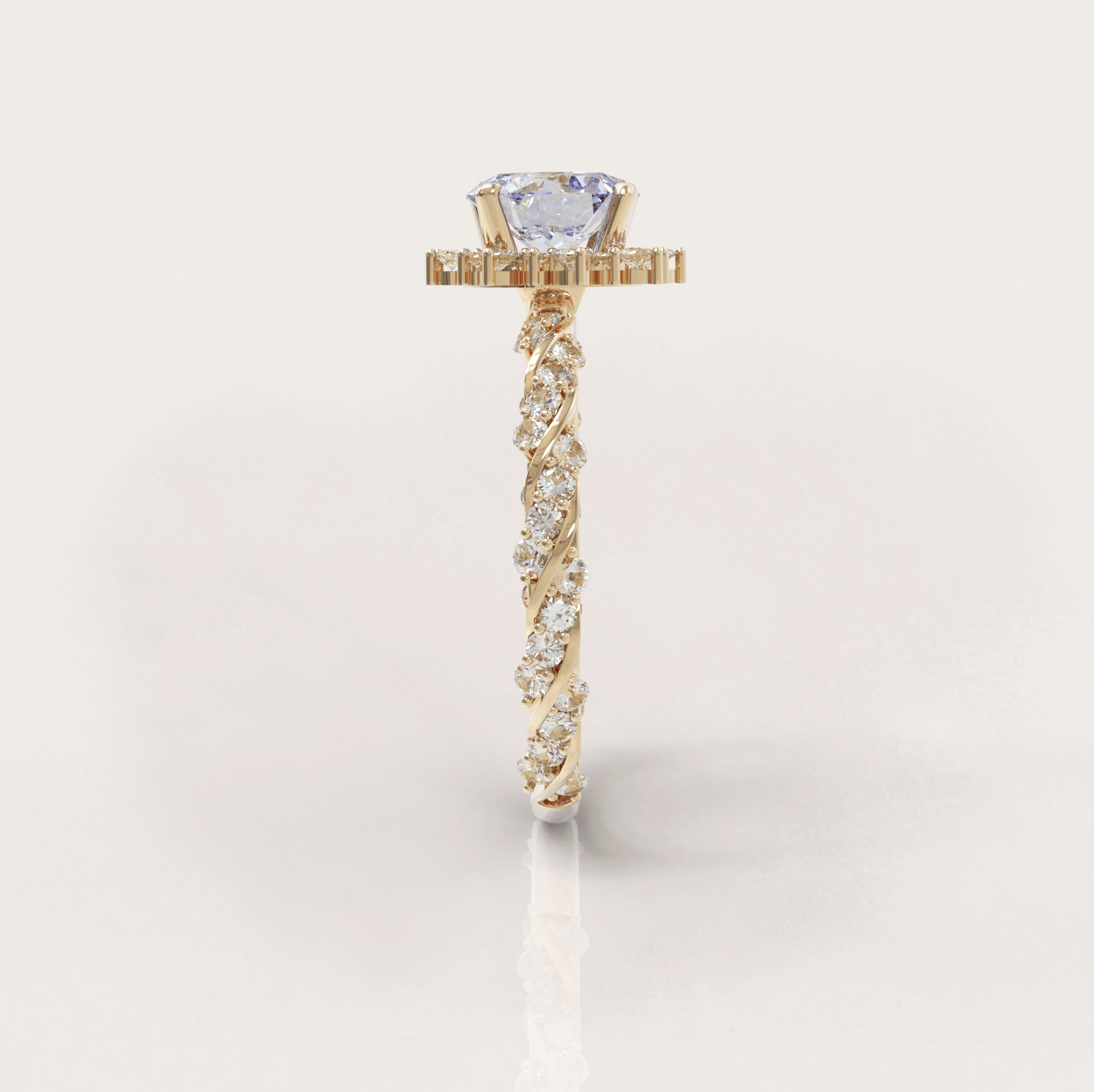 Unique Halo Snowflake Engagement Ring No.23 in Yellow Gold - Aquamarine and Topaz - Roelavi