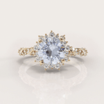 Unique Halo Snowflake Engagement Ring No.23 in Yellow Gold - Aquamarine and Topaz