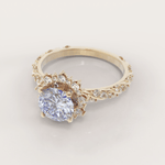 Unique Halo Snowflake Engagement Ring No.23 in Yellow Gold - Aquamarine and Topaz - Roelavi