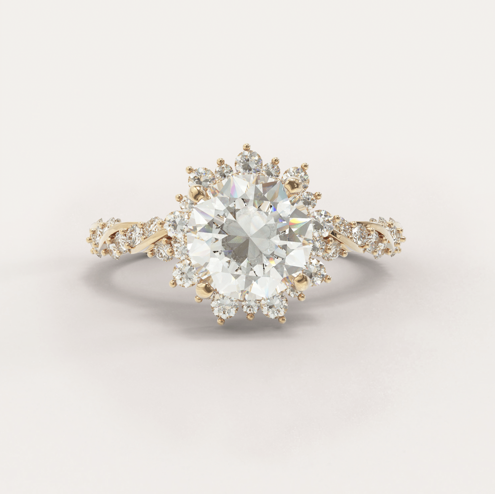 Unique Halo Snowflake Engagement Ring No.23 in Yellow Gold - Moissanite/Topaz - Roelavi
