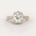 Unique Halo Snowflake Engagement Ring No.23 in Yellow Gold - Moissanite/Topaz