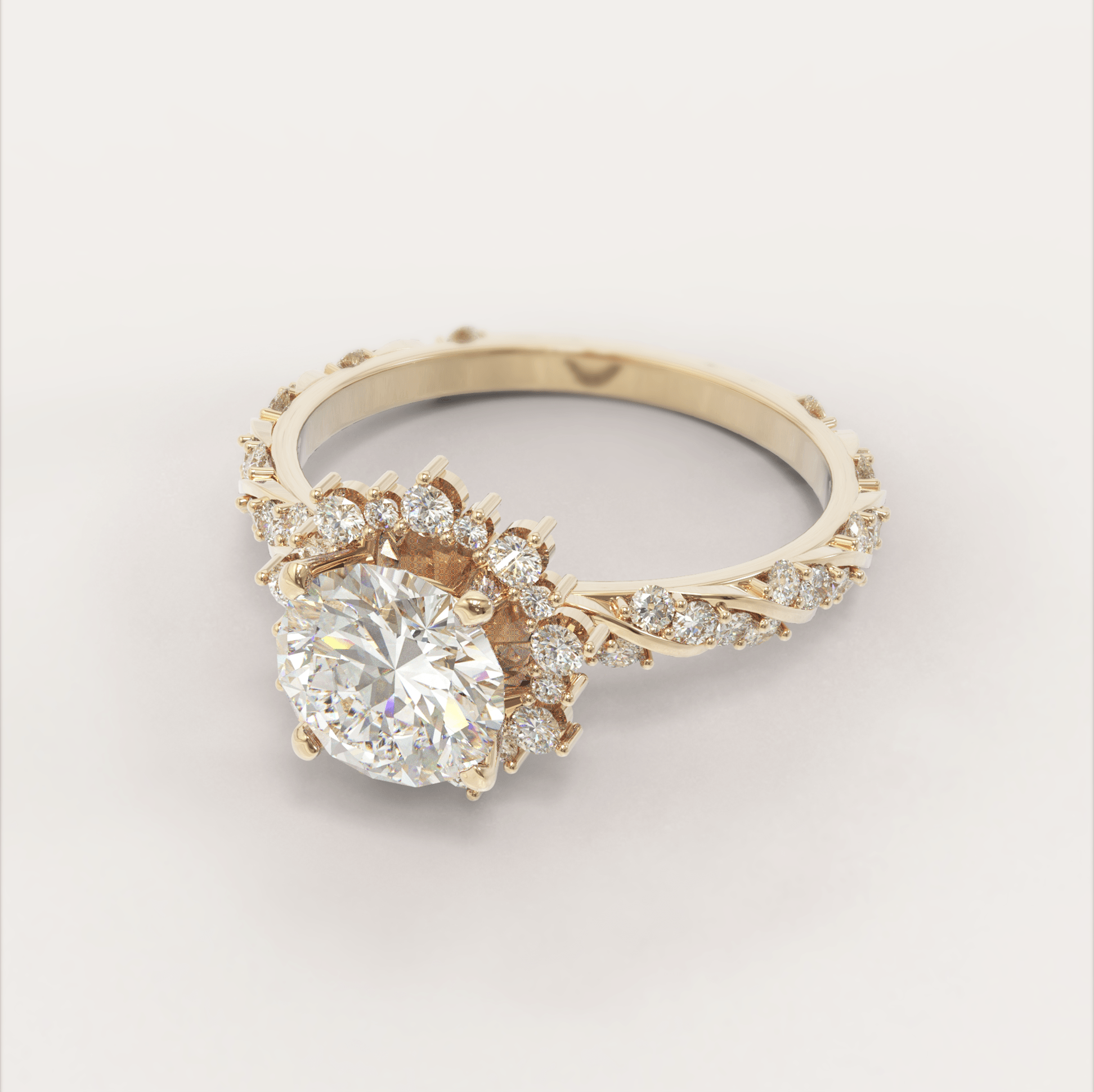 Unique Halo Snowflake Engagement Ring No.23 in Yellow Gold - Moissanite/Topaz - Roelavi