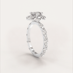 Unique Halo Snowy Princess Engagement Ring No.22 in White Gold - Moissanite/Diamond with CZ - Roelavi