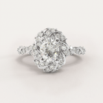 Unique Halo Snowy Princess Engagement Ring No.22 in White Gold -  Moissanite/Diamond with CZ
