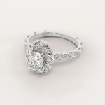 Unique Halo Snowy Princess Engagement Ring No.22 in White Gold - Moissanite/Diamond with CZ - Roelavi