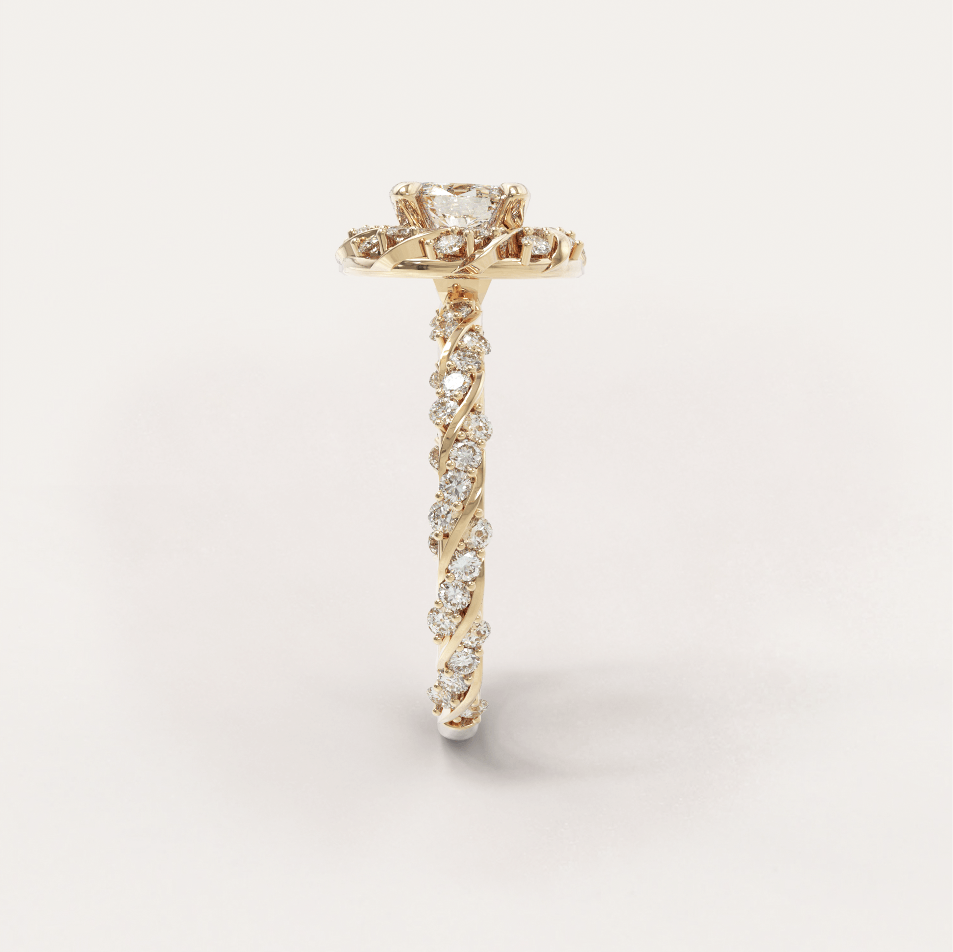 Unique Halo Snowy Princess Engagement Ring No.22 in Yellow Gold - Moissanite/Diamond with CZ - Roelavi