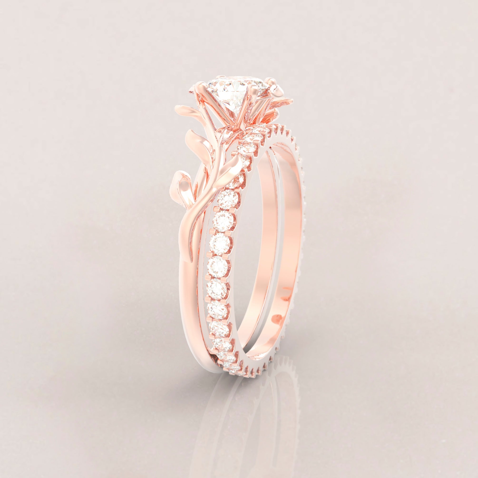 Pink Moissanite Engagement Ring Unique Rose Gold Engagement Ring