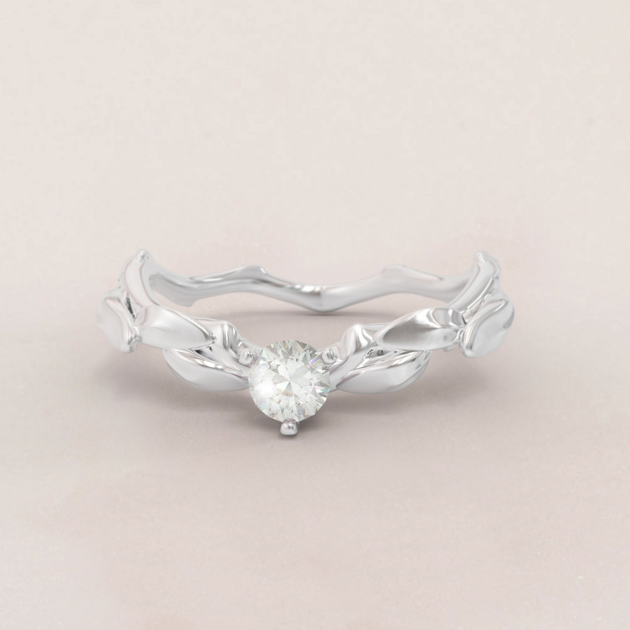 Unique Leaves Engagement Ring No.33 in White Gold - Moissanite - Roelavi