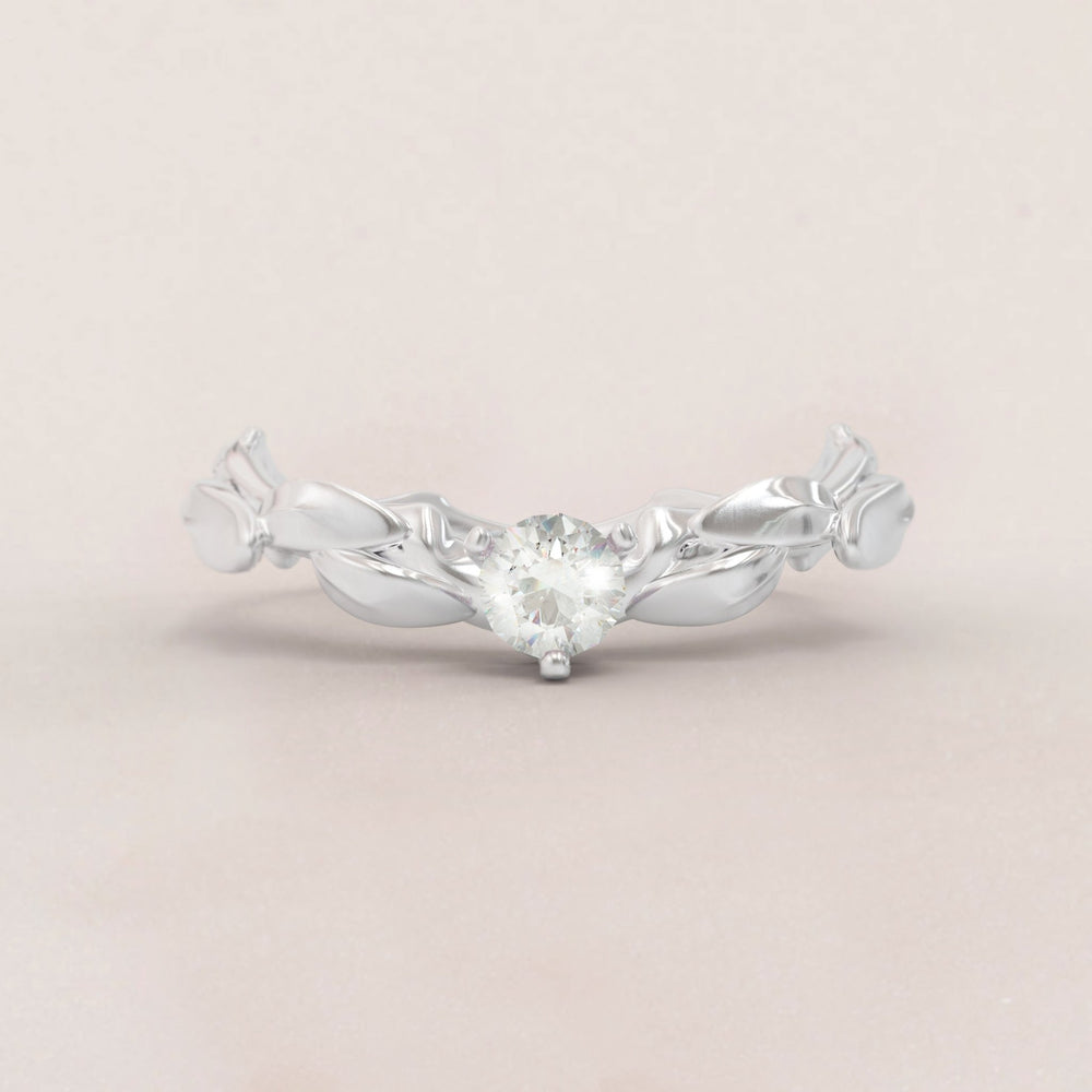 Unique Leaves Engagement Ring No.33 in White Gold - Moissanite
