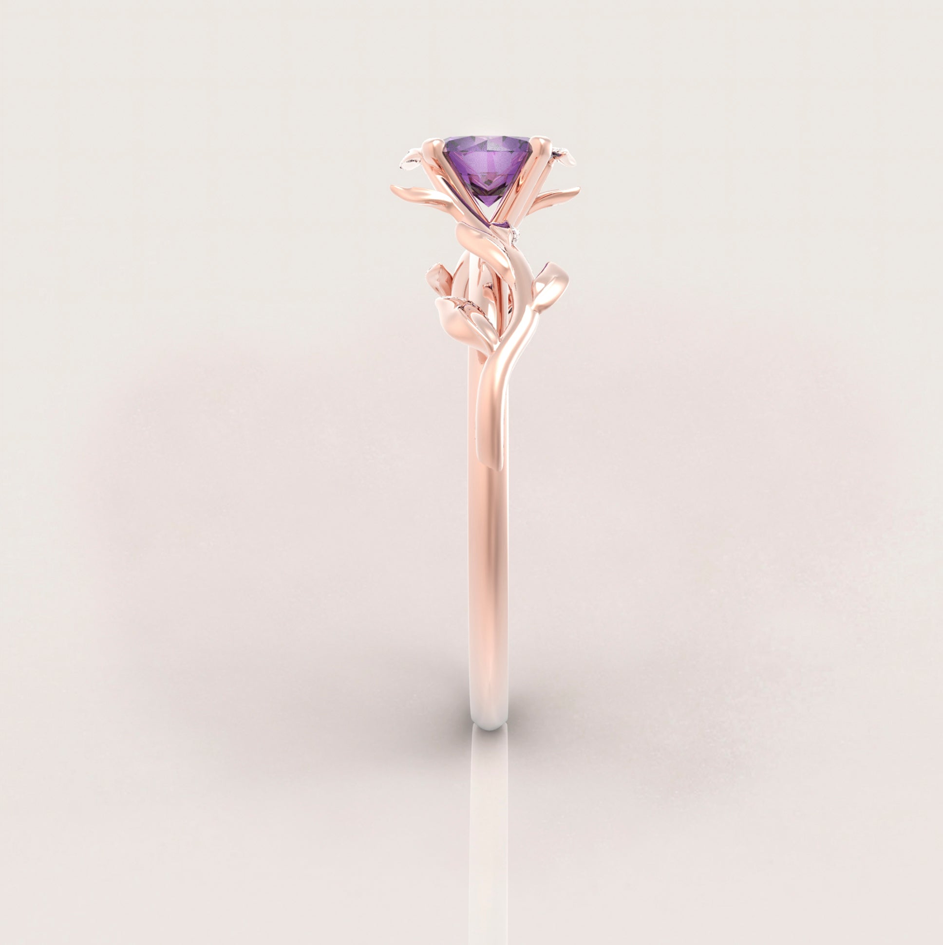 Unique Leaves Engagement Ring No.5 in Rose Gold - Amethyst - Roelavi