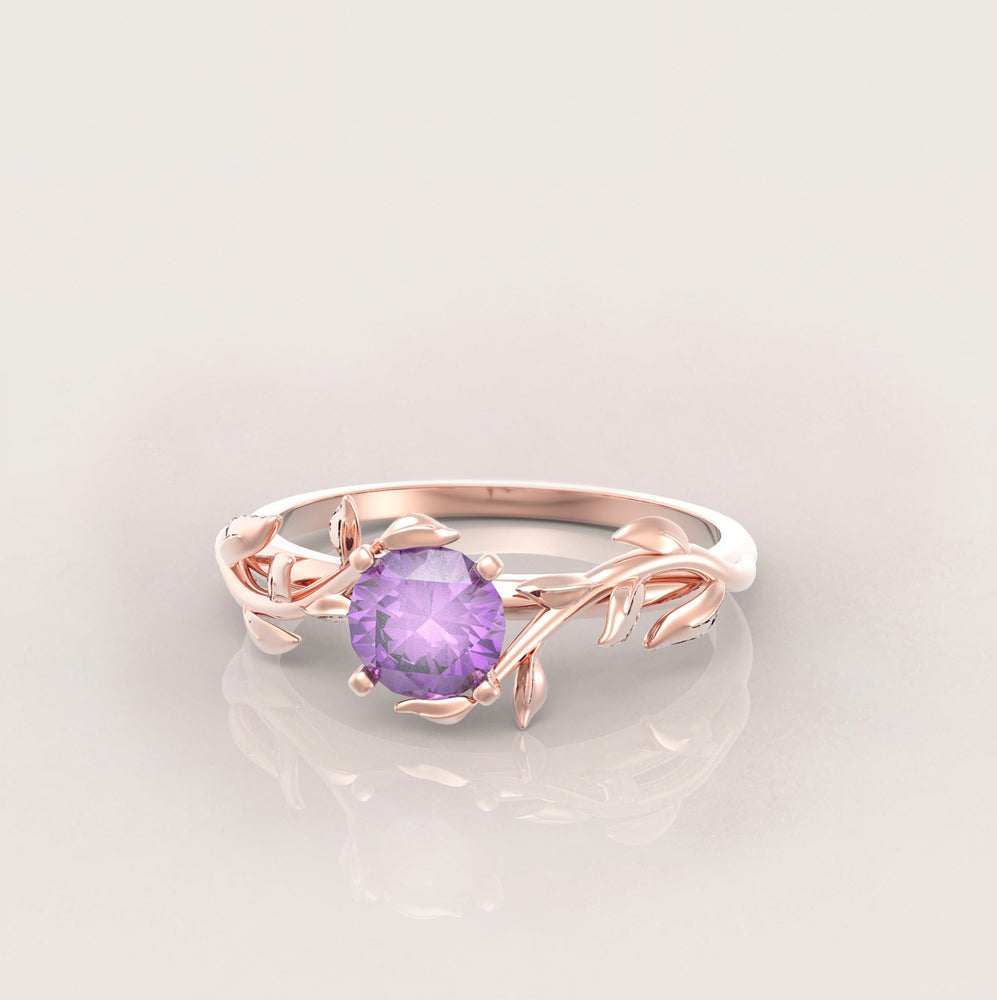 Unique Leaves Engagement Ring No.5 in Rose Gold - Amethyst - Roelavi