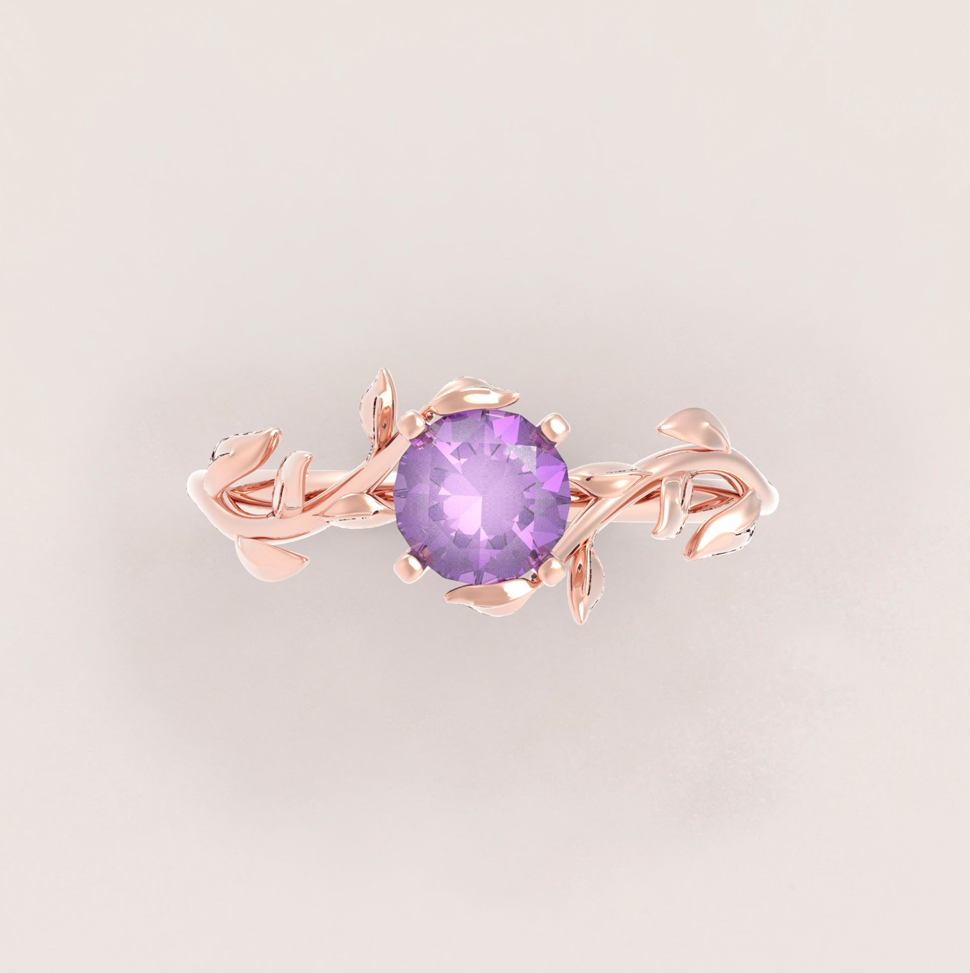 Unique Leaves Engagement Ring No.5 in Rose Gold - Amethyst - Roelavi