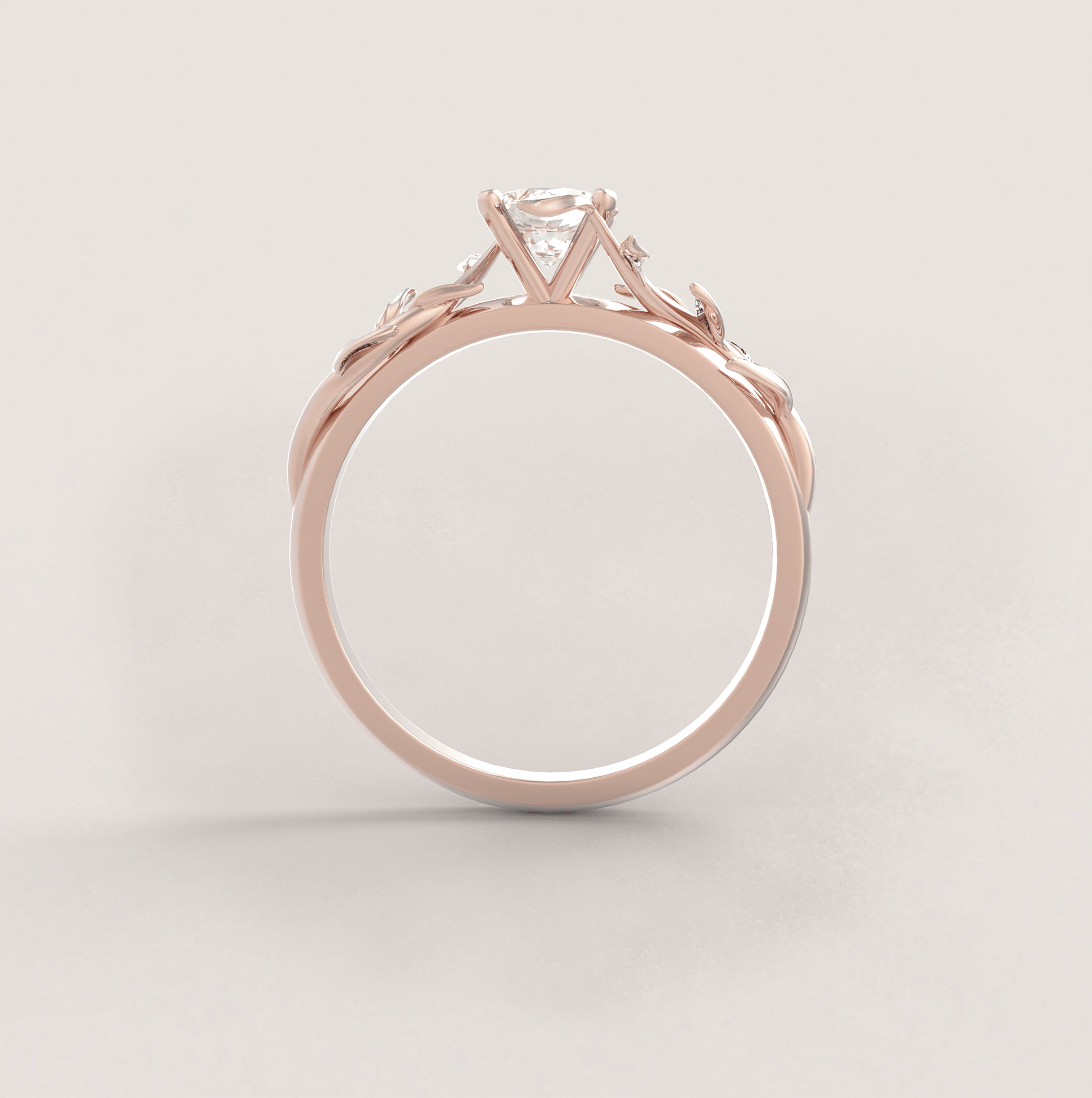 Unique Leaves Engagement Ring No.5 in Rose Gold - Moissanite/Diamond - Roelavi