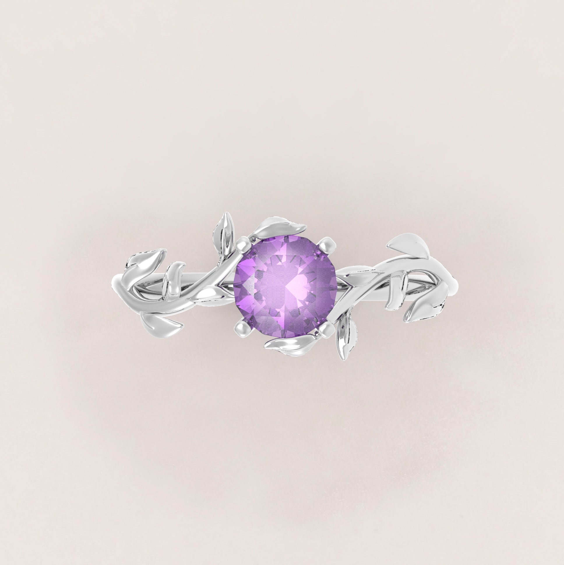 Unique Leaves Engagement Ring No.5 in White Gold - Amethyst - Roelavi