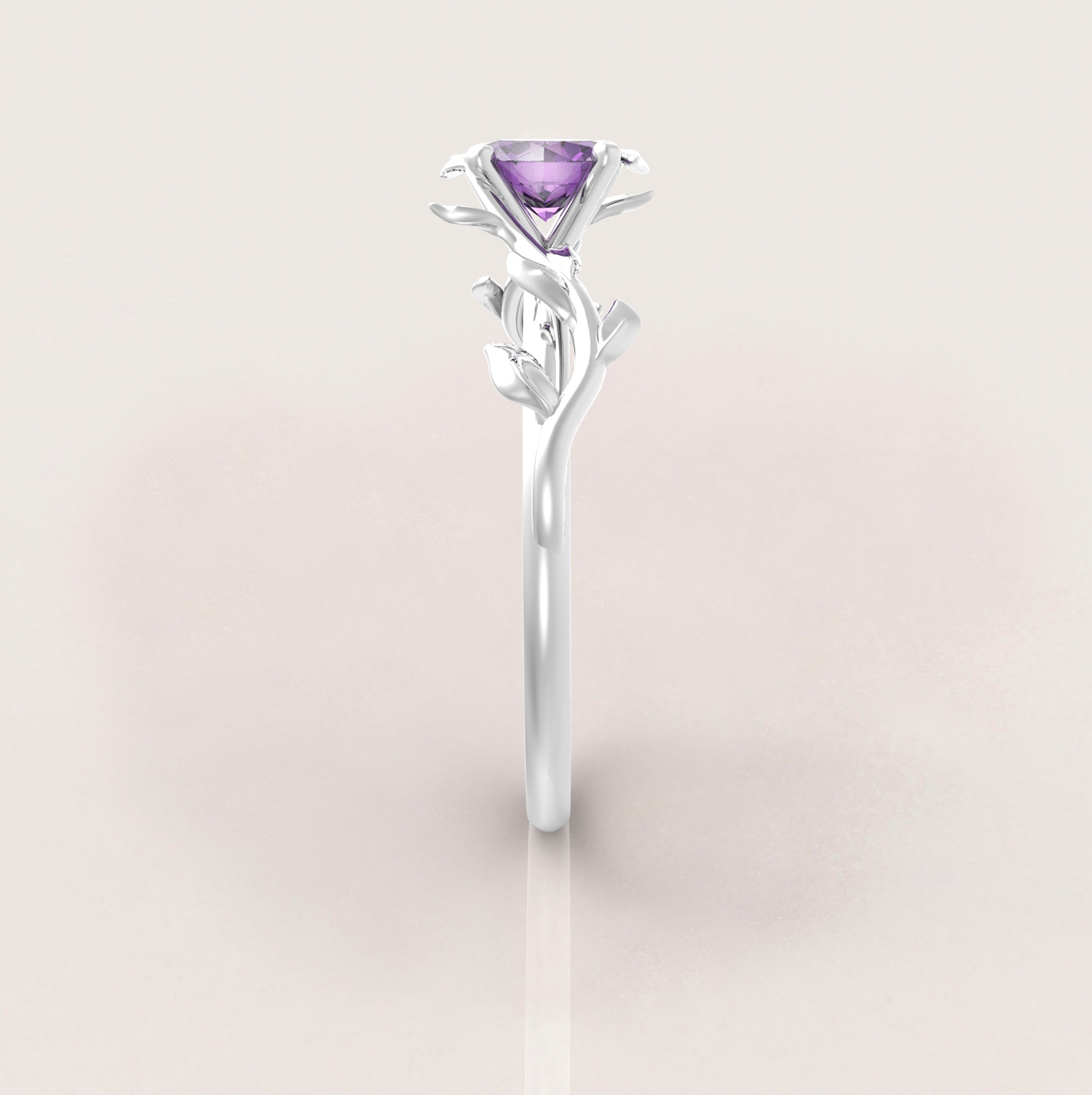 Unique Leaves Engagement Ring No.5 in White Gold - Amethyst - Roelavi