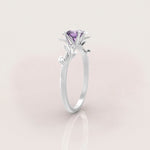 Unique Leaves Engagement Ring No.5 in White Gold - Amethyst