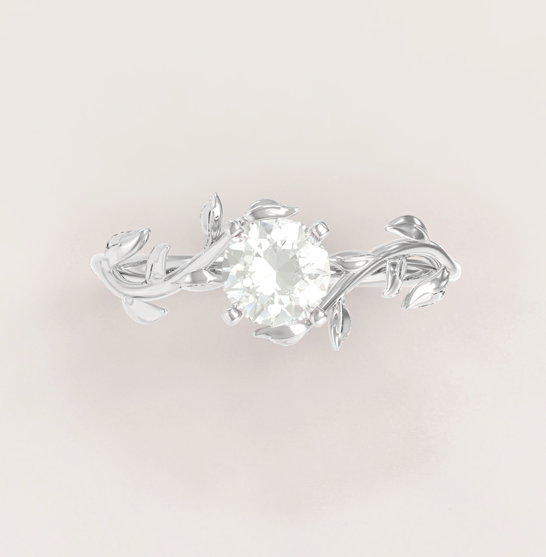 Unique Leaves Engagement Ring No.5 in White Gold - Moissanite/Diamond - Roelavi