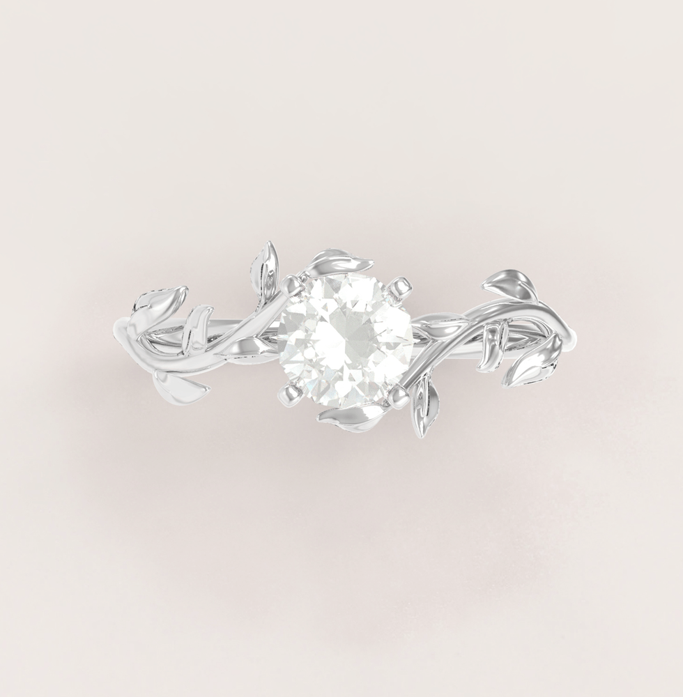 Unique Leaves Engagement Ring No.5 in White Gold - Moissanite/Diamond - Roelavi