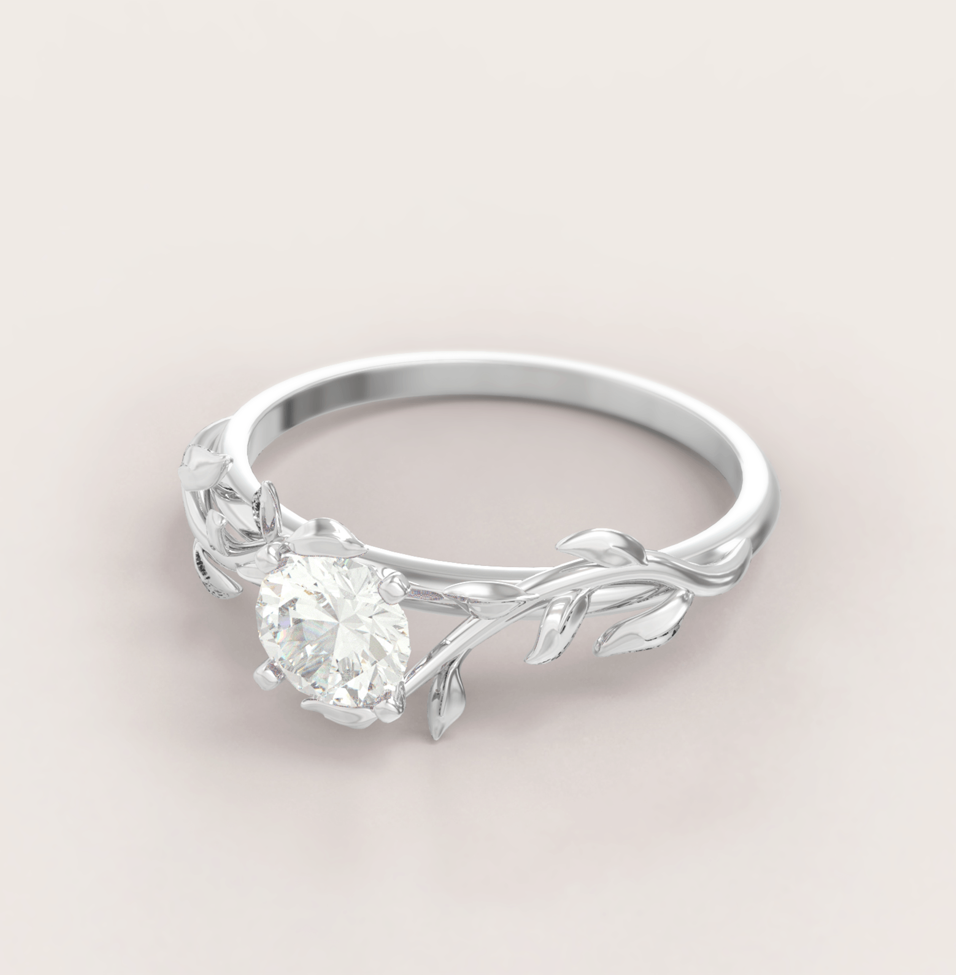 Unique Leaves Engagement Ring No.5 in White Gold - Moissanite/Diamond - Roelavi
