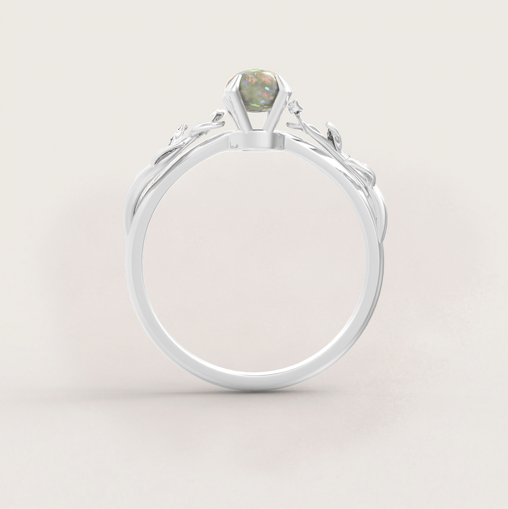 Unique Leaves Engagement Ring No.5 in White Gold - Opal - Roelavi