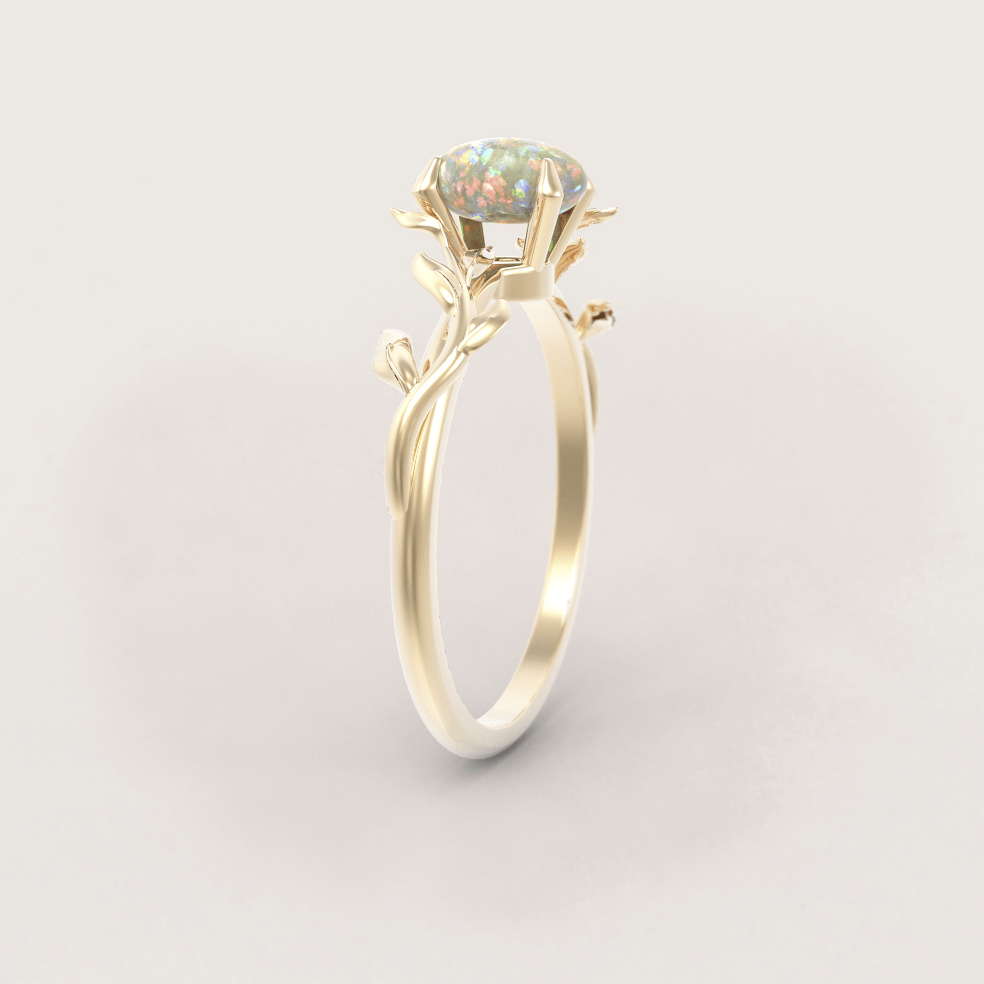 Unique Leaves Engagement Ring No.5 in Yellow Gold - Opal - Roelavi