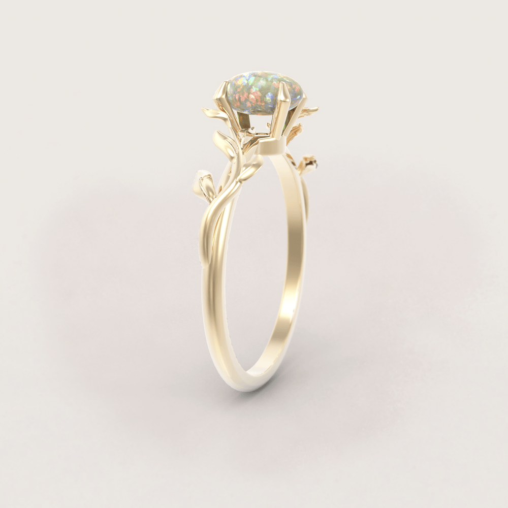 Unique Leaves Engagement Ring No.5 in Yellow Gold - Opal