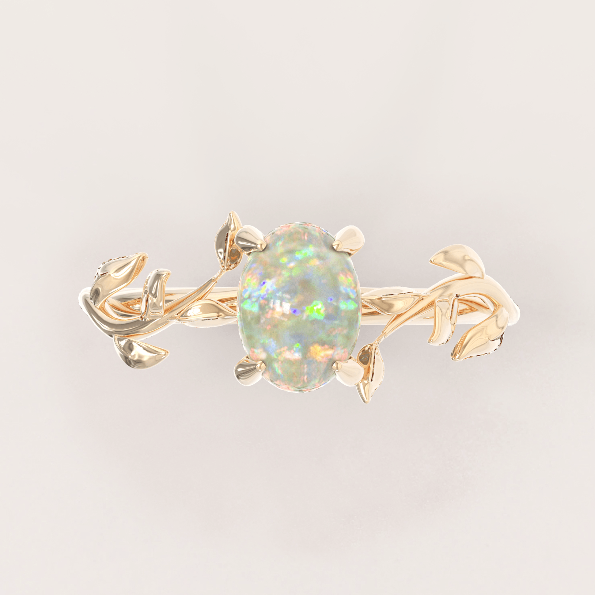 Unique Leaves Engagement Ring No.5 in Yellow Gold - Opal - Roelavi