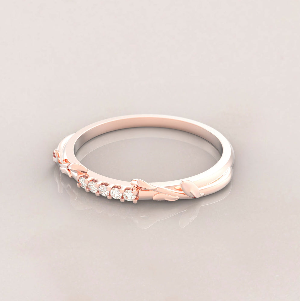 Unique Leaves Tiara Wedding Ring No.64 in Rose Gold - Diamond