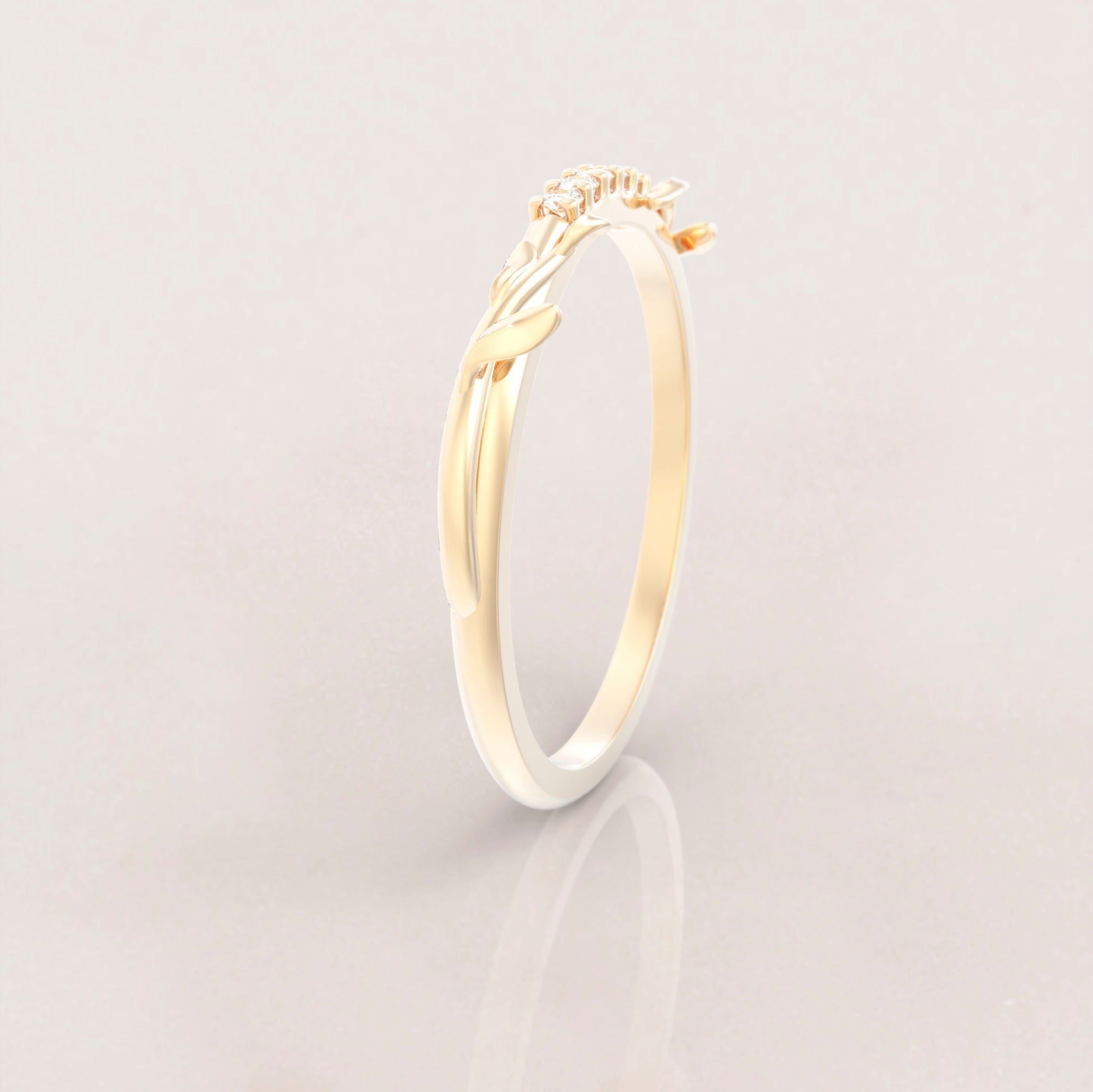 Unique Leaves Tiara Wedding Ring No.64 in Yellow Gold - Diamond - Roelavi