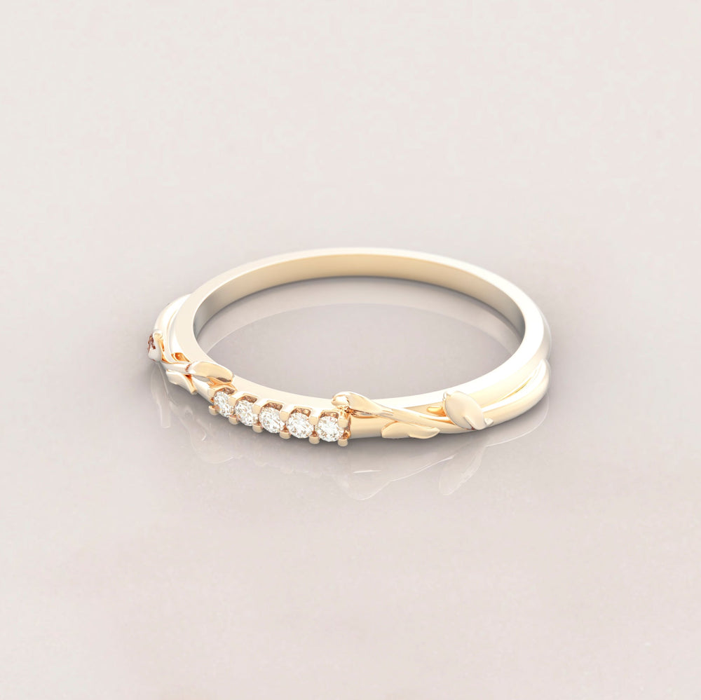 Unique Leaves Tiara Wedding Ring No.64 in Yellow Gold - Diamond
