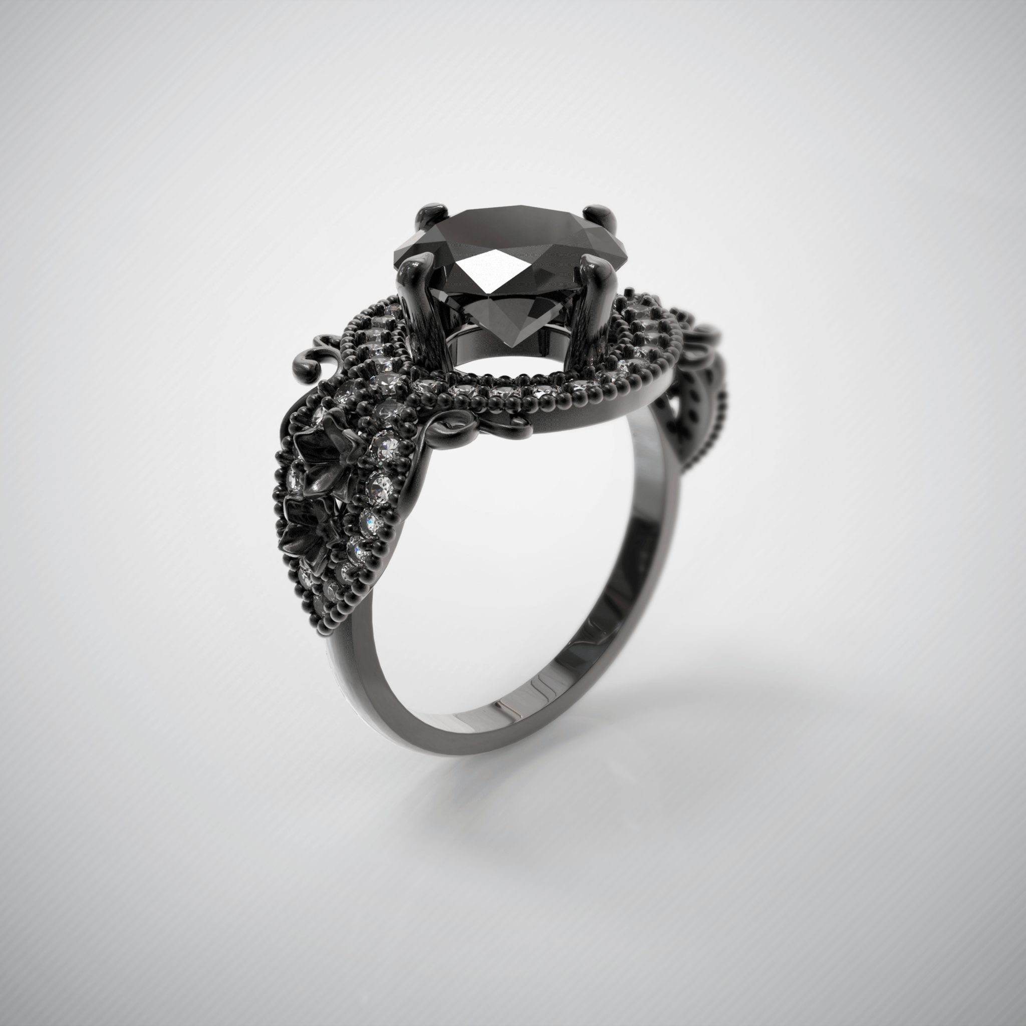 Unique Majestic Nature Engagement Ring No.42 in Black Gold - Black Spinel/Topaz - Roelavi