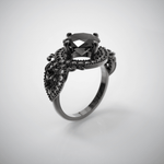 Unique Majestic Nature Engagement Ring No.42 in Black Gold - Black Spinel/Topaz