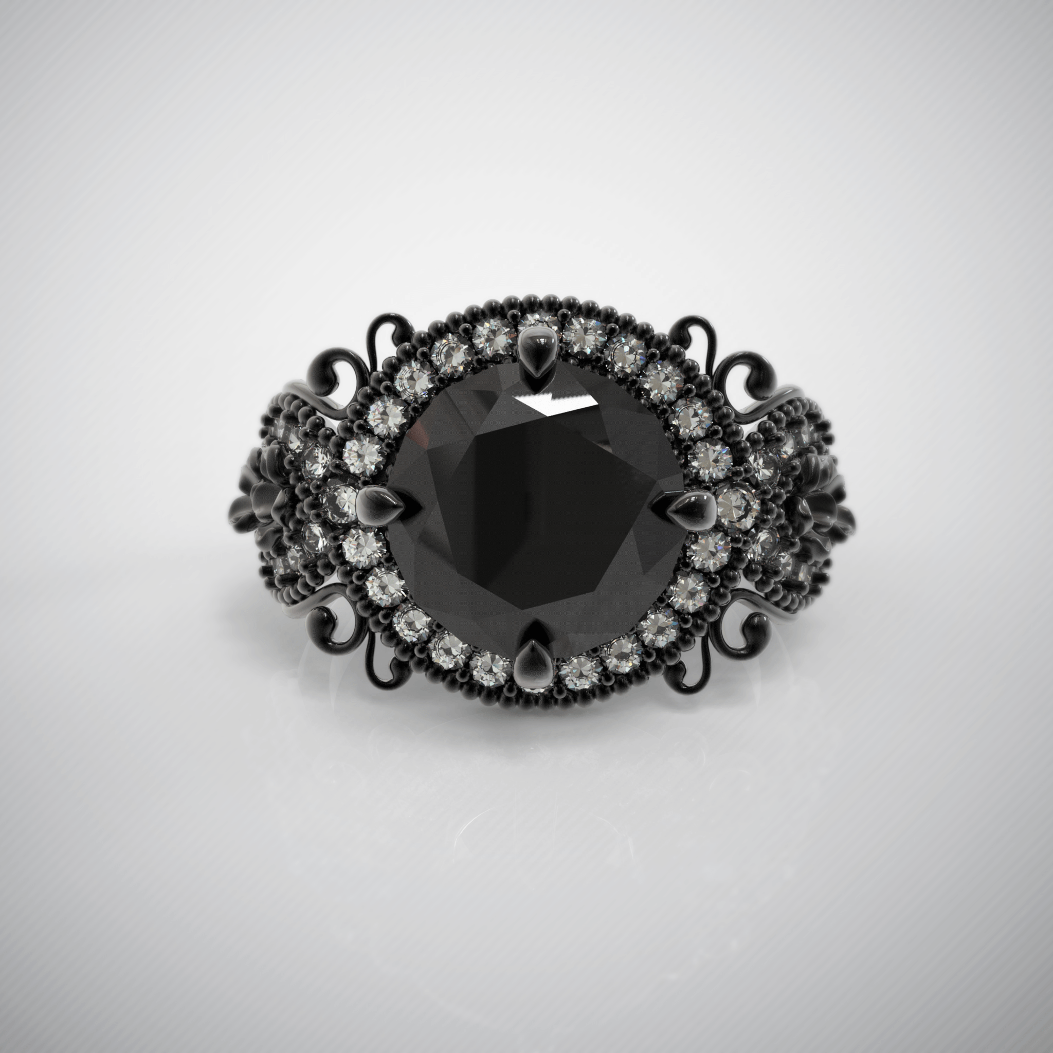 Unique Majestic Nature Engagement Ring No.42 in Black Gold - Black Spinel/Topaz - Roelavi