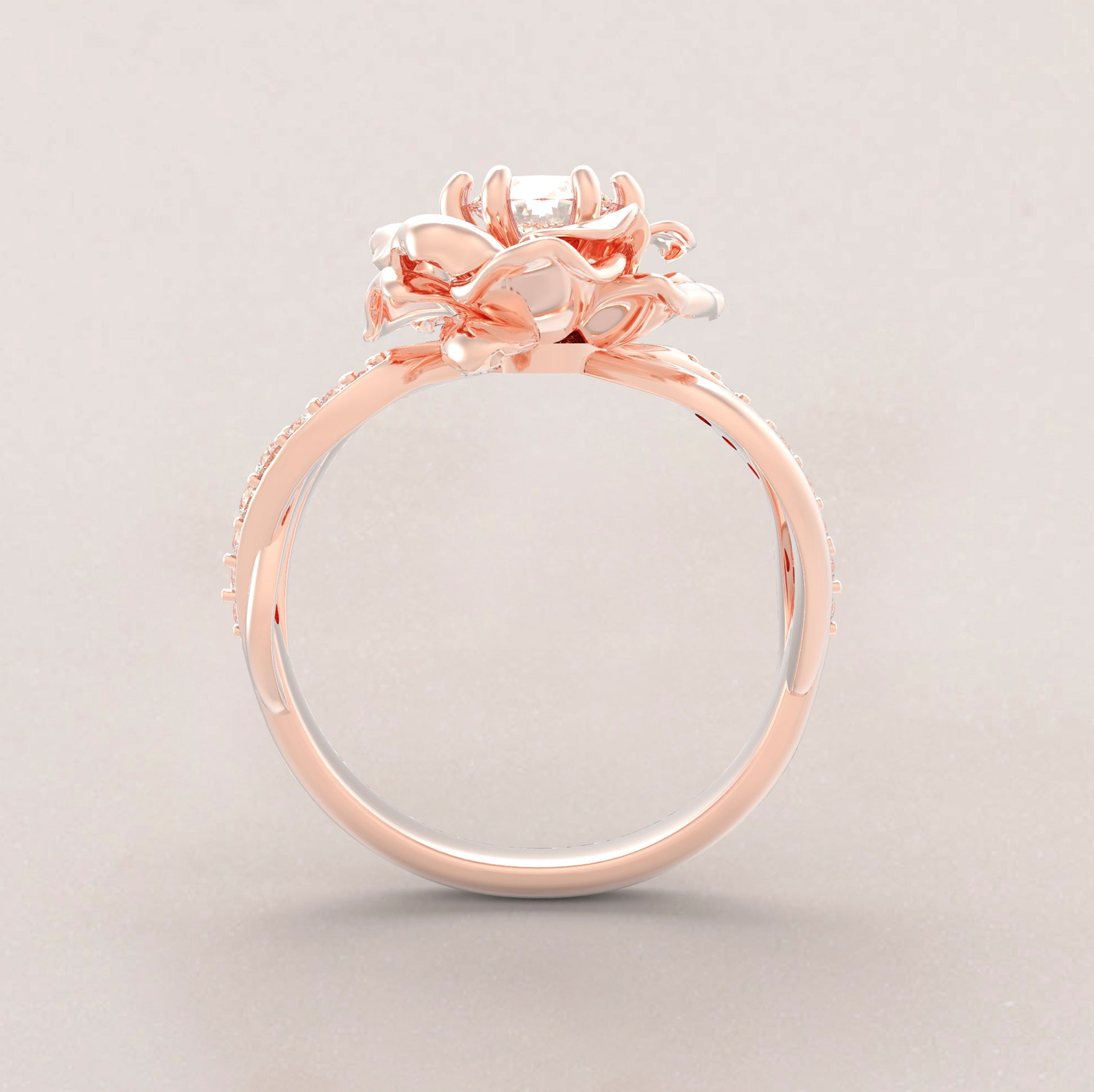 Unique Rose Engagement Ring No.67 in Rose Gold - Moissanite/Diamond - Roelavi