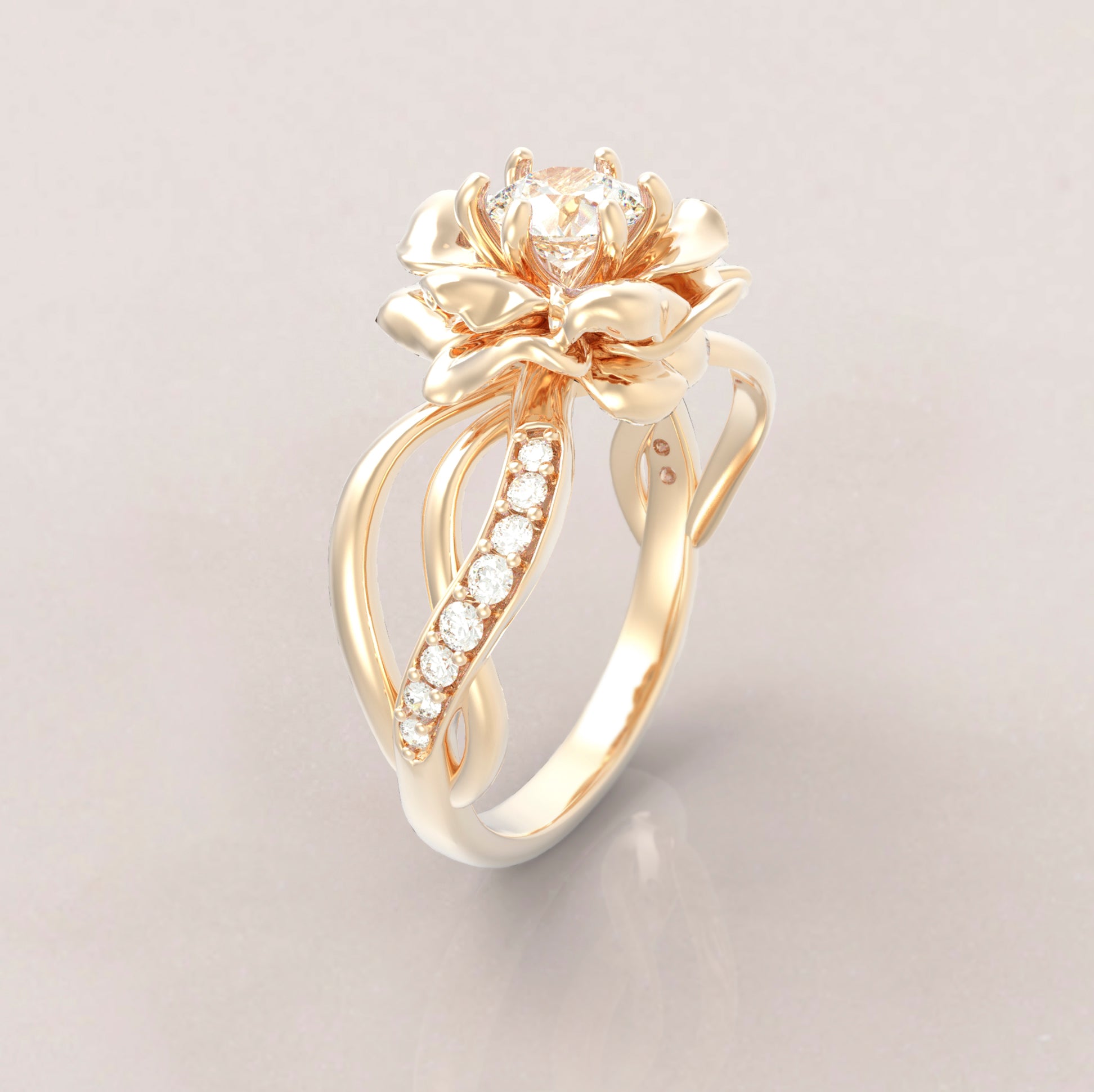 Unique Flower Rings Diamond Flower Ring | Unique Rose Engagement Ring | Roelavi