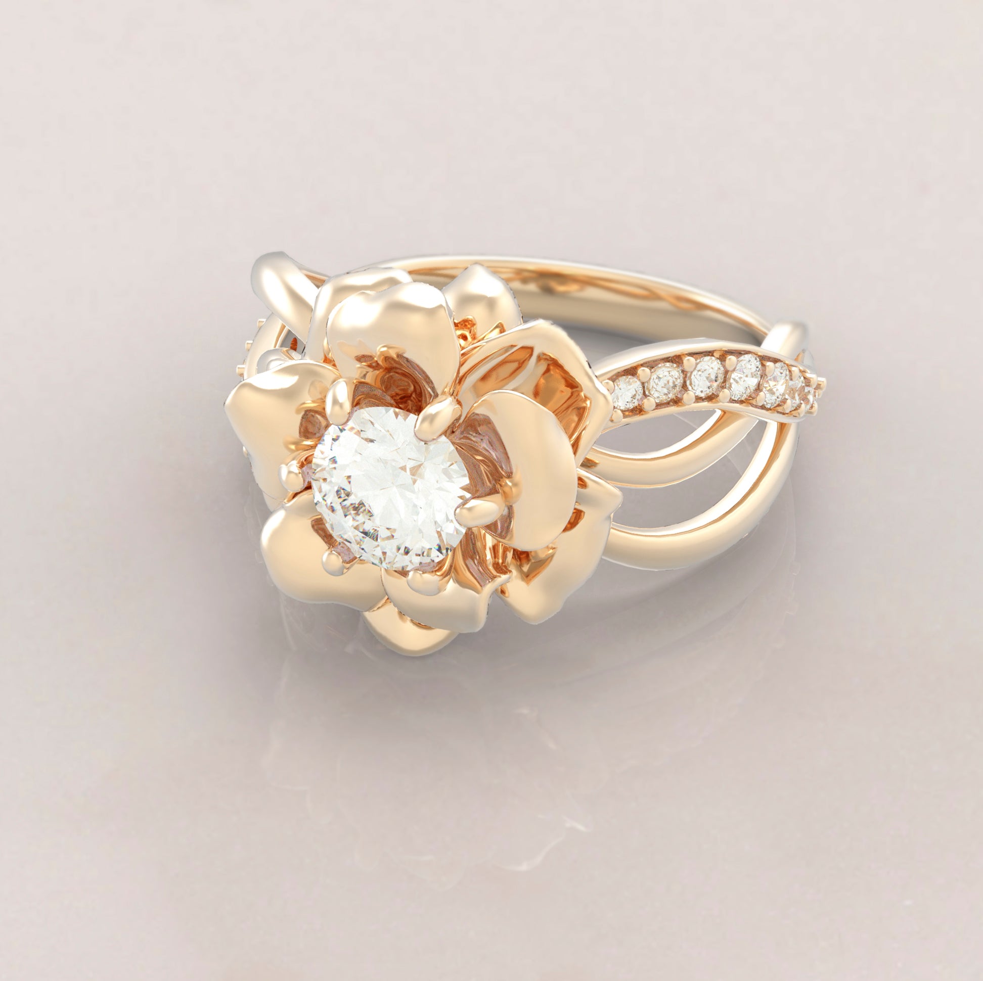 Unique Flower Rings Diamond Flower Ring | Unique Rose Engagement Ring | Roelavi