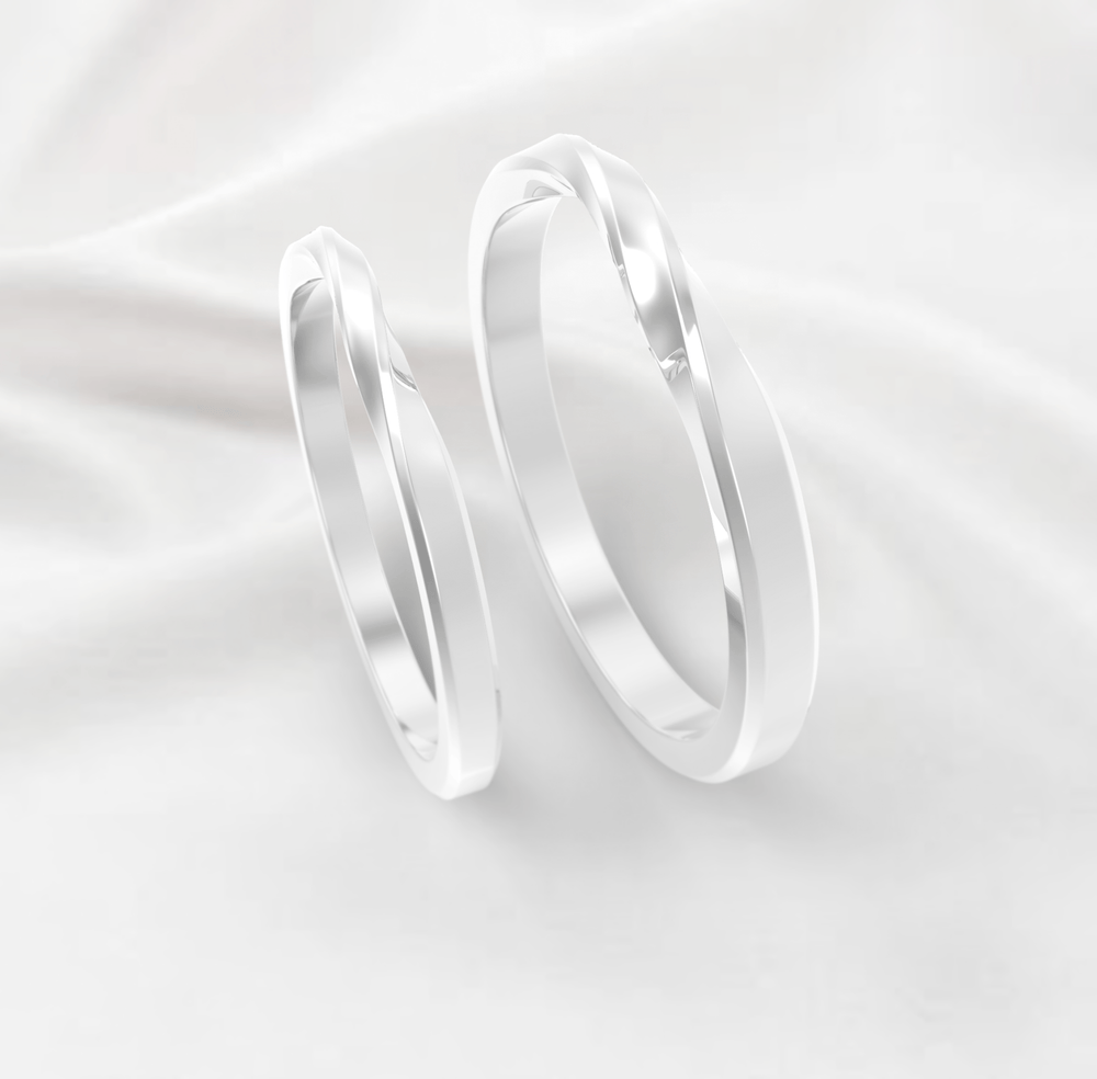 Unique Twisted Wedding Ring Set No.58 in White Gold